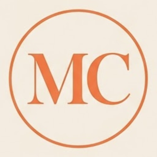 Orange MC letters inside circular outline